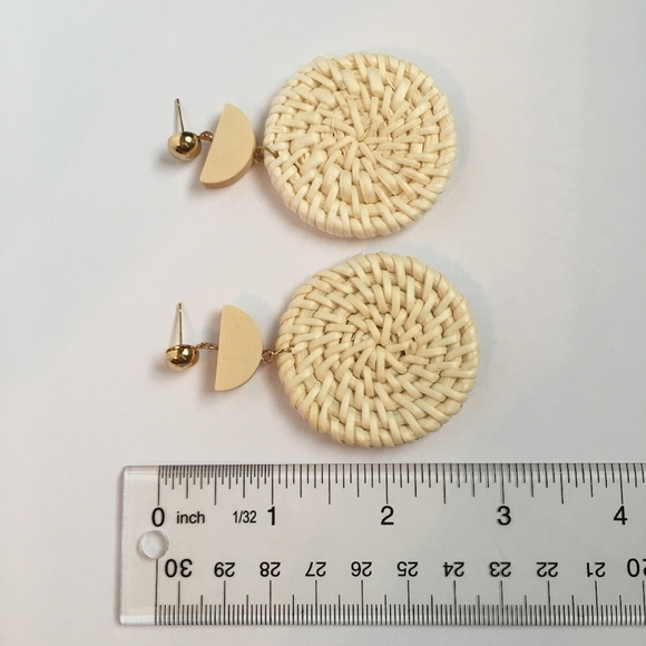 Rattan Geometric Dangle Earrings with Gold Accent - Picture 4 of 4